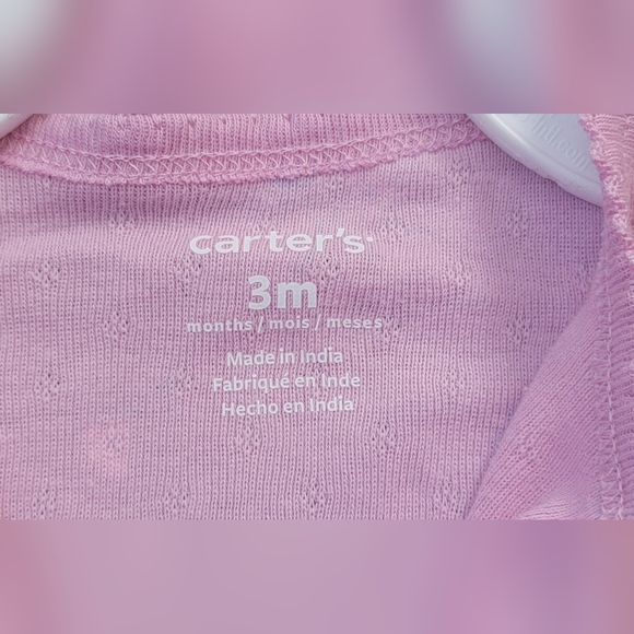 Carter's Baby Footted Onesie 3M Lilac Floral Long Sleeves 100% Cotton Bows - Picture 5 of 8